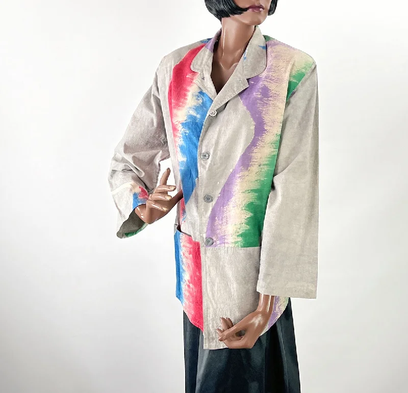80s Unisex Jacket Wearable Art Oversize Extreme Vintage Punk New Wave Painted Brushstrokes VFG Denim Fabric Leather Fabric Suede Fabric