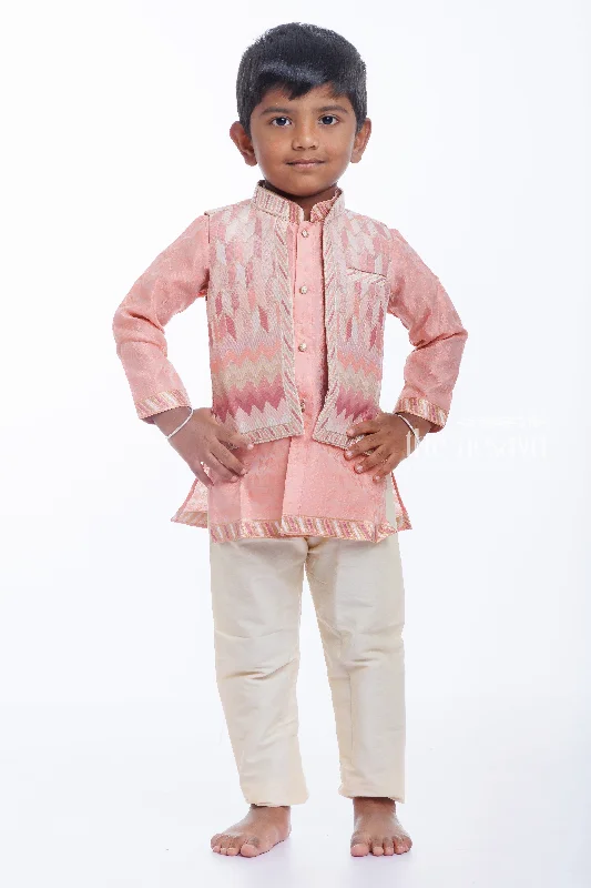 Boys Traditional Chevron Jacket and Cream Kurta Pant Set Cardigan Sweater Pullover