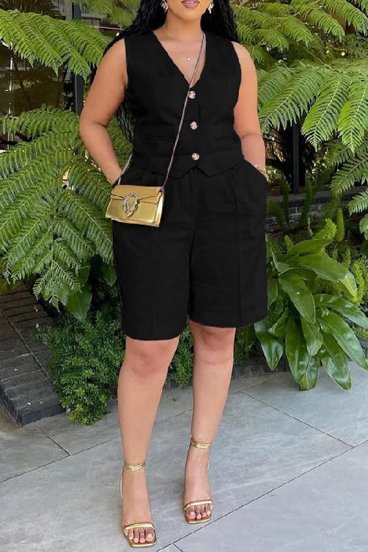 Solid Color Sleeveless Classic OL Pant Suit Classic Straight Pants