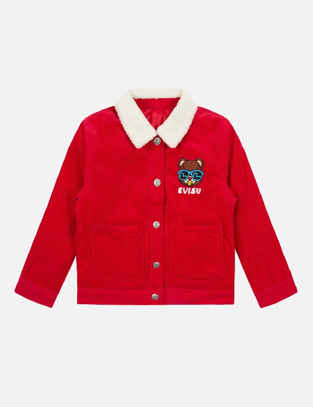 Bear Badge Corduroy Jacket Mesh Jacket Canvas Jacket Denim Jacket
