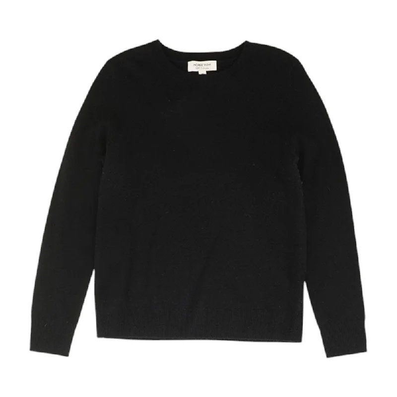 Black Solid Sweater Satin Blend Silk Blend Wool Blend
