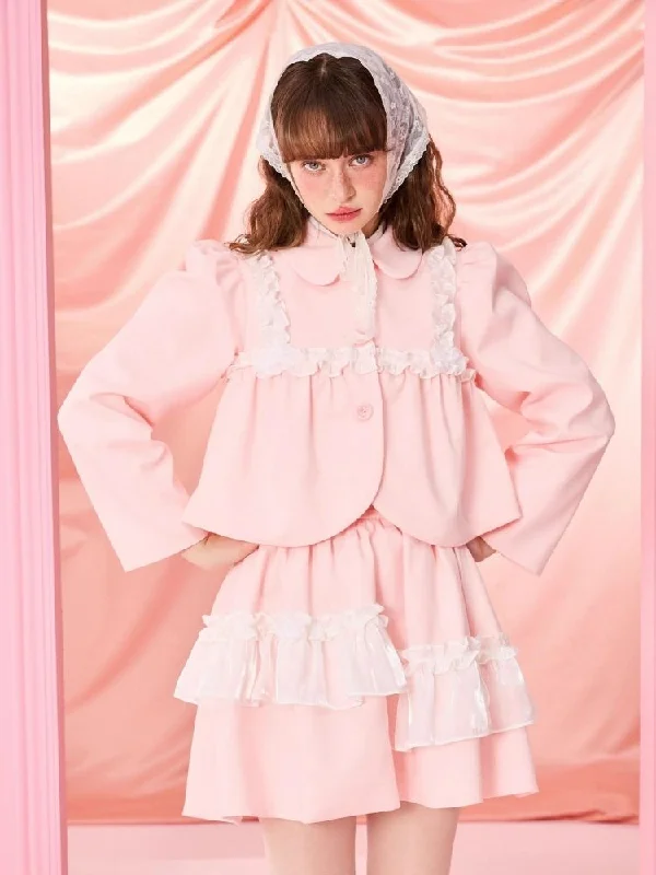 Half Skirt Bowknot Bubble Sleeve Set【s0000006965】 velvet skirt plush