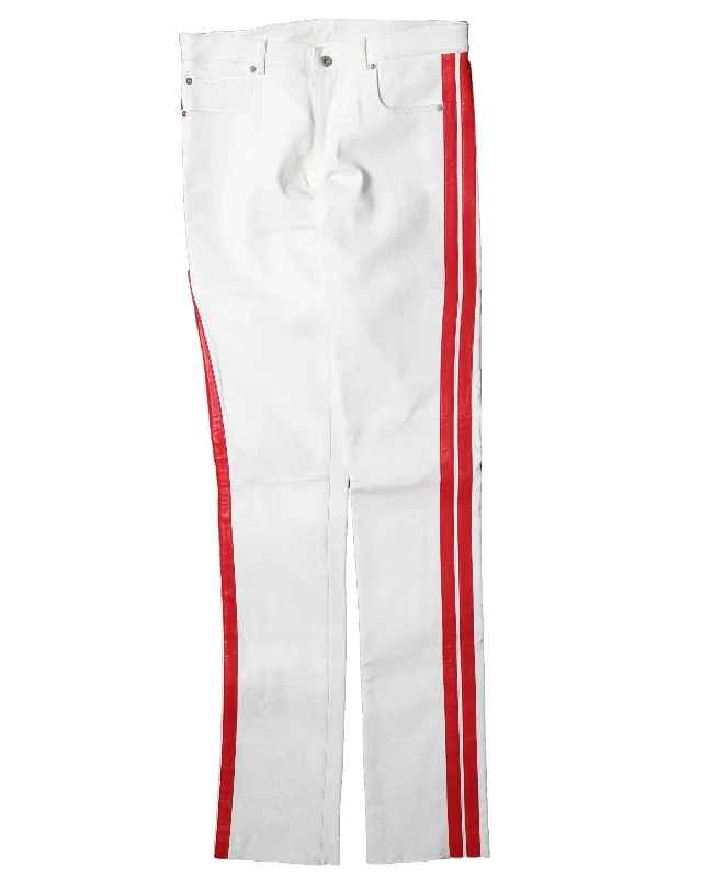 Sample Leather White Stripped Pants Slim-Fit Leggings