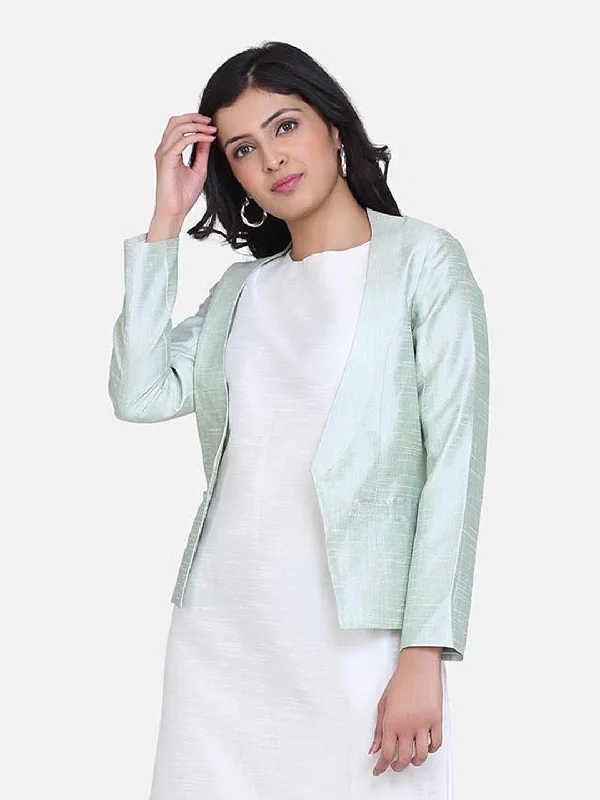 Dupioni Front Open Jacket - Pistachio Green Hoodie Zip-Up Jacket Button-Up Jacket