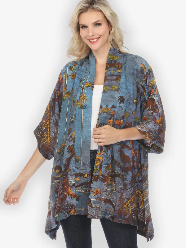 Flowers Over Water Silk Blend Kimono Jacket Fleece Jacket Down Jacket Parka