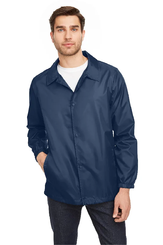 Team 365 Mens Zone Protect Water Resistant Snap Down Coaches Jacket - Dark Navy Blue Fitted Jacket Loose Jacket Oversized Jacket Team 365 Mens Zone Protect Water Resistant Snap Down Coaches Jacket - Dark Navy Blue Fitted Jacket Loose Jacket Oversized Jacket