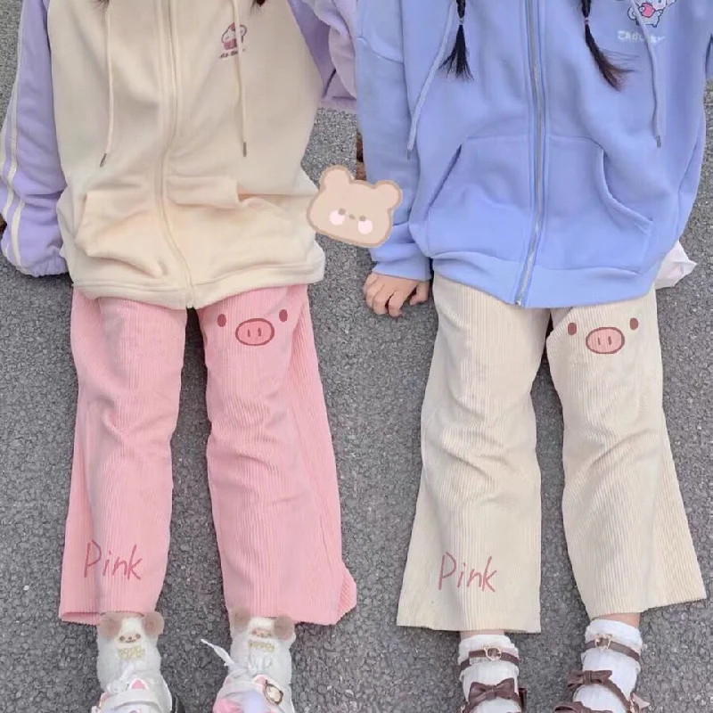 Soft girl cute pig wide leg pants plus size YV47140 Comfortable Denim Trousers
