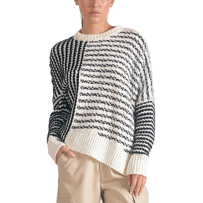 Elan Womens Asymmetric Knit Crewneck Sweater Wool Fabric Cashmere Fabric Tweed Fabric