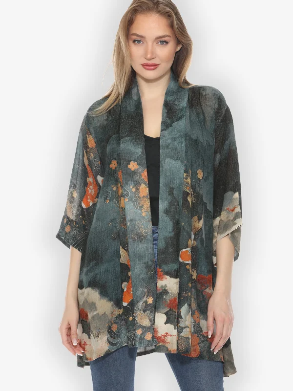 Noble Koi Fish Kimono Jacket Zippered Jacket Buttoned Jacket Snapped Jacket