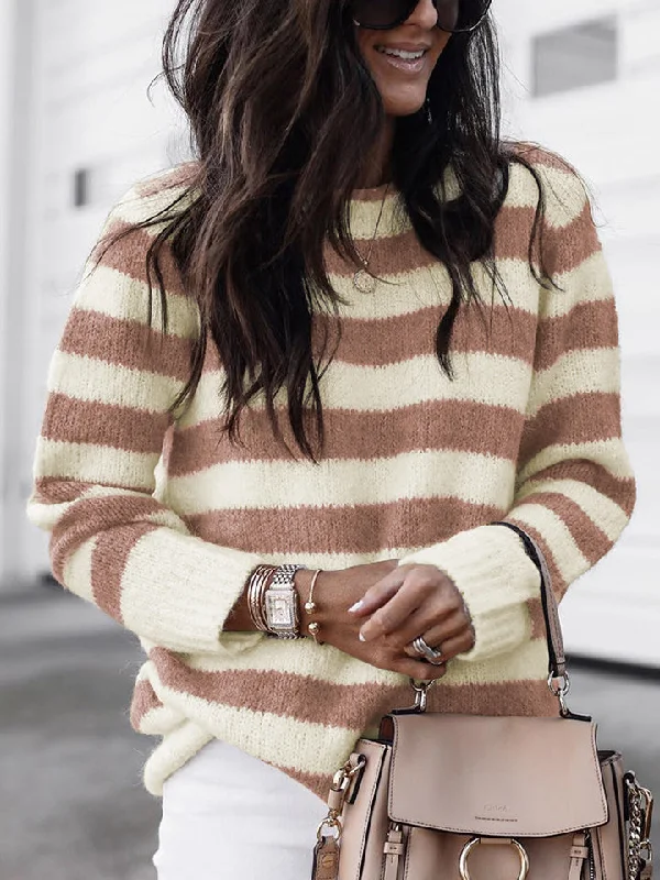 Quinn Striped Round Neck Long Sleeve Sweater Bright Pastel Dark
