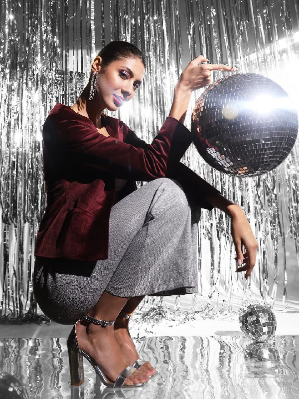 Short Velvet jacket without collar- Maroon Anorak Shell Jacket Lightweight Jacket