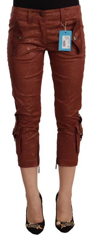 Just Cavalli Elegant Cropped Mid Waist Cotton Pants Comfortable Jogger Trousers