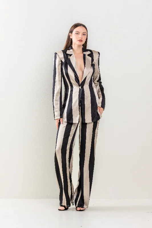 Stripe Jacket Long Pant Set High-Waist Jogger Pants