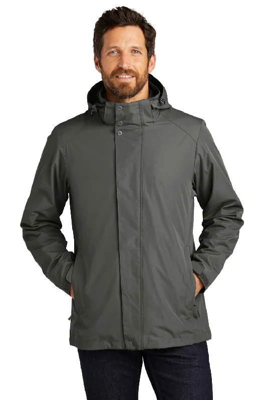 Port Authority Mens All Weather 3-in-1 Water Resistant Full Zip Hooded Jacket - Storm Grey A-Line Jacket Boat Neck Shawl Collar Port Authority Mens All Weather 3-in-1 Water Resistant Full Zip Hooded Jacket - Storm Grey A-Line Jacket Boat Neck Shawl Collar