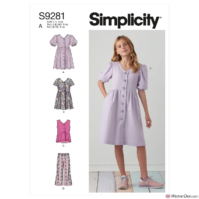 Simplicity Pattern S9281 Girls' Dresses, Top & Pants Casual Track Pants