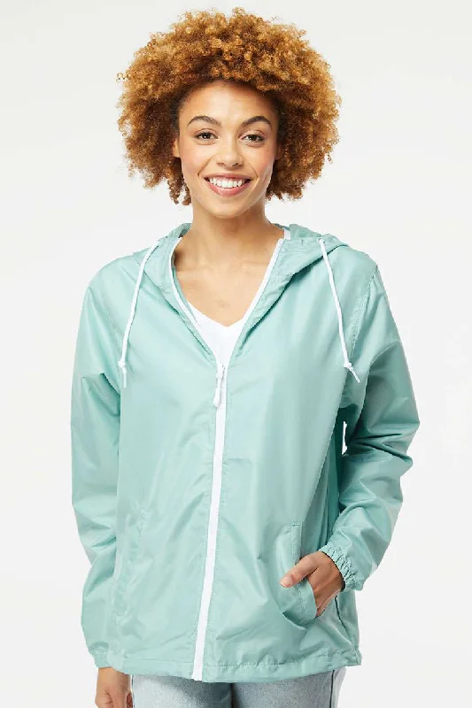 Independent Trading Company Mens Water Resistant Full Zip Windbreaker Hooded Jacket - Aqua Blue Fleece Jacket Down Jacket Feather Jacket