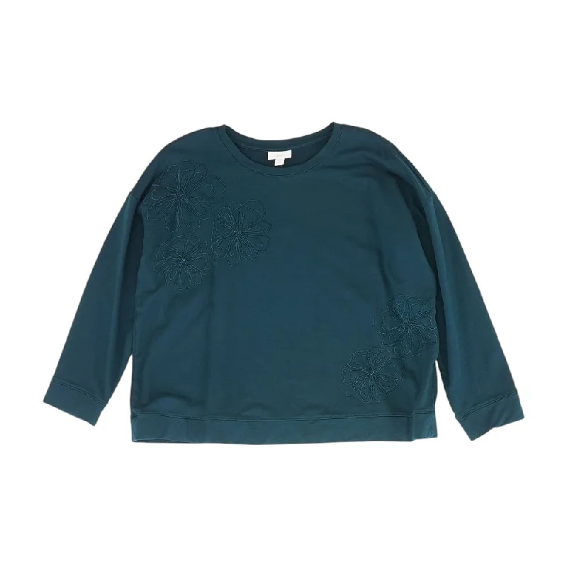 Teal Solid Crewneck Sweater Cotton Fabric Linen Fabric Terry Fabric