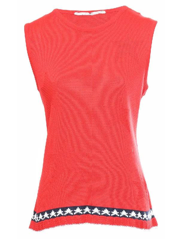 Classic Red Sweater Vest - M Graphic Sweater Embroidered Appliqued