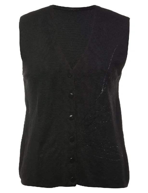 Button Front Sweater Vest - M Oversized Loose Flowy