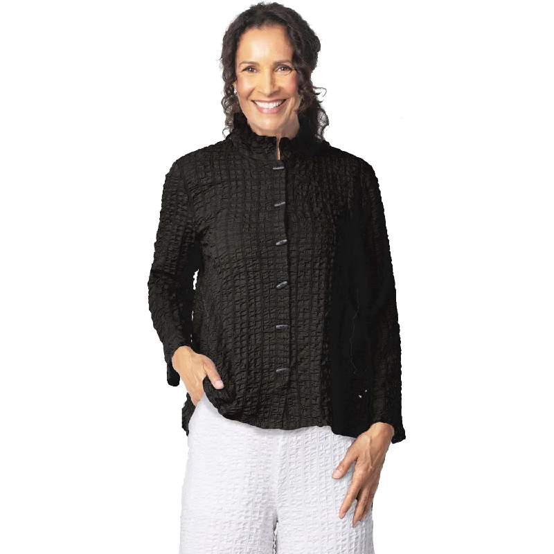 Women's Habitat Flounce Collar Jacket Pucker Weave Black Bomber Jacket Anorak Windbreaker Women's Habitat Flounce Collar Jacket Pucker Weave Black Bomber Jacket Anorak Windbreaker