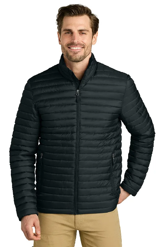 Eddie Bauer Mens Packable Quilted Water Resistant Full Zip Jacket - Black Satin Fabric Silk Fabric Chiffon Fabric