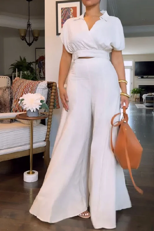 Solid Color On-trend Wide Leg Pant Suit Trendy Wide-Leg Pants