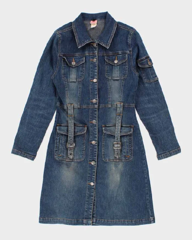y2K Vintage Woman's Medium Wash Long Denim Jacket - S Front Pockets Side Pockets Patch Pockets y2K Vintage Woman's Medium Wash Long Denim Jacket - S Front Pockets Side Pockets Patch Pockets