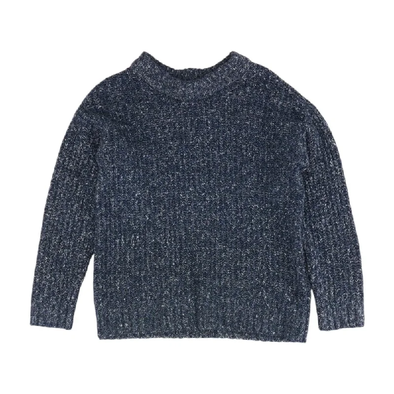 Blue Solid Crewneck Sweater Seamless Knitted Crochet