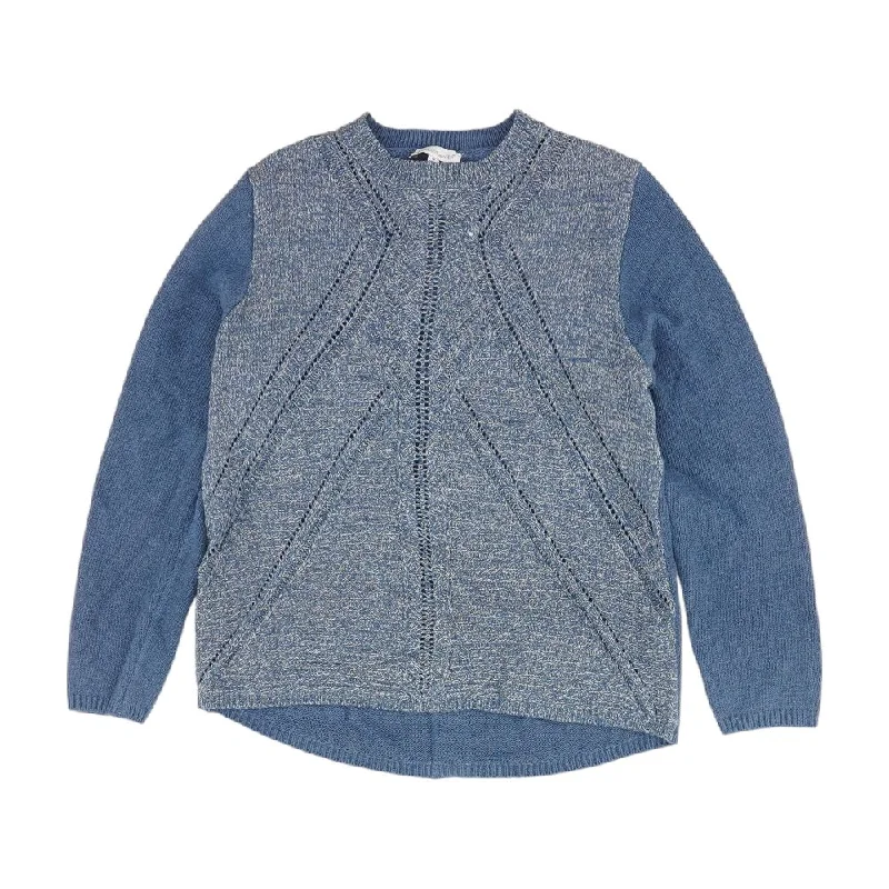 Blue Solid Crewneck Sweater Transparent Opaque Sheer