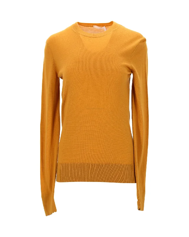 Chloe Crewneck Sweater in Mustard Yellow Wool Toggled Drawstring Belted