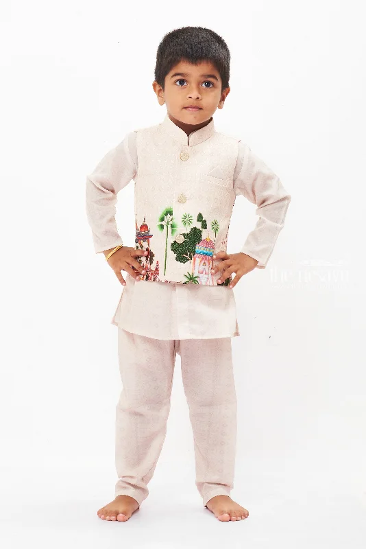 Heritage Beige Storybook Kurta & Jacket Ensemble for Boys Appliqued Jacket Beaded Jacket Sequined Jacket Heritage Beige Storybook Kurta & Jacket Ensemble for Boys Appliqued Jacket Beaded Jacket Sequined Jacket