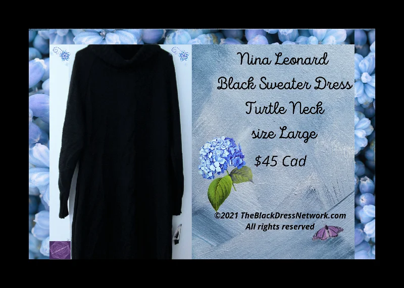 Nina Leonard Versatile Black Sweater Dress size Large 100% Acrylic Knit Fabric Woven Fabric Fleece Fabric Nina Leonard Versatile Black Sweater Dress size Large 100% Acrylic Knit Fabric Woven Fabric Fleece Fabric