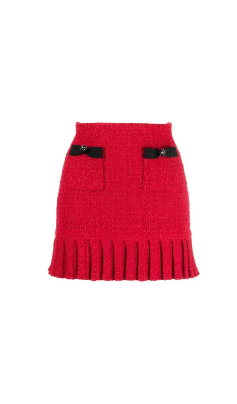 RED KNIT MINI SKIRT velvet skirt glossy