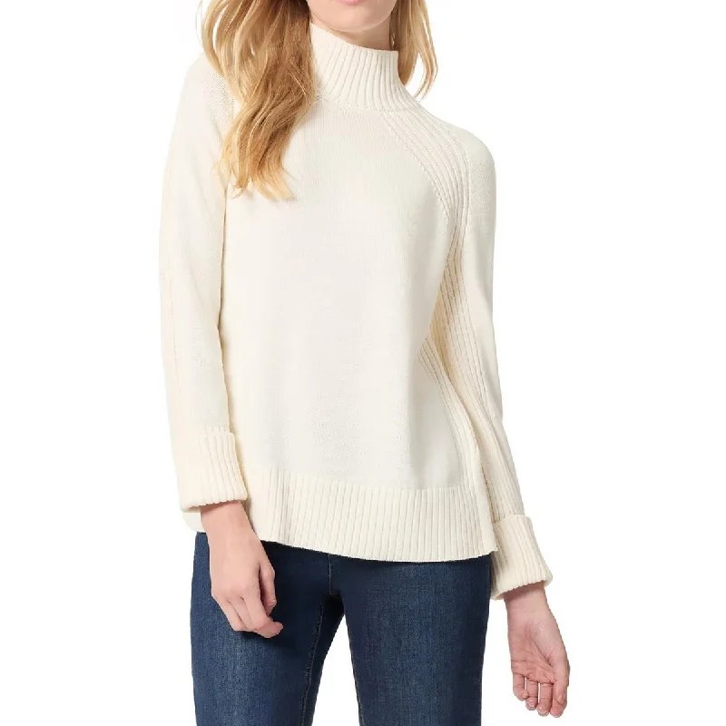 Jones New York Womens Ribbed Trim  Knit Mock Turtleneck Sweater Hooded Caped Shawl Collar