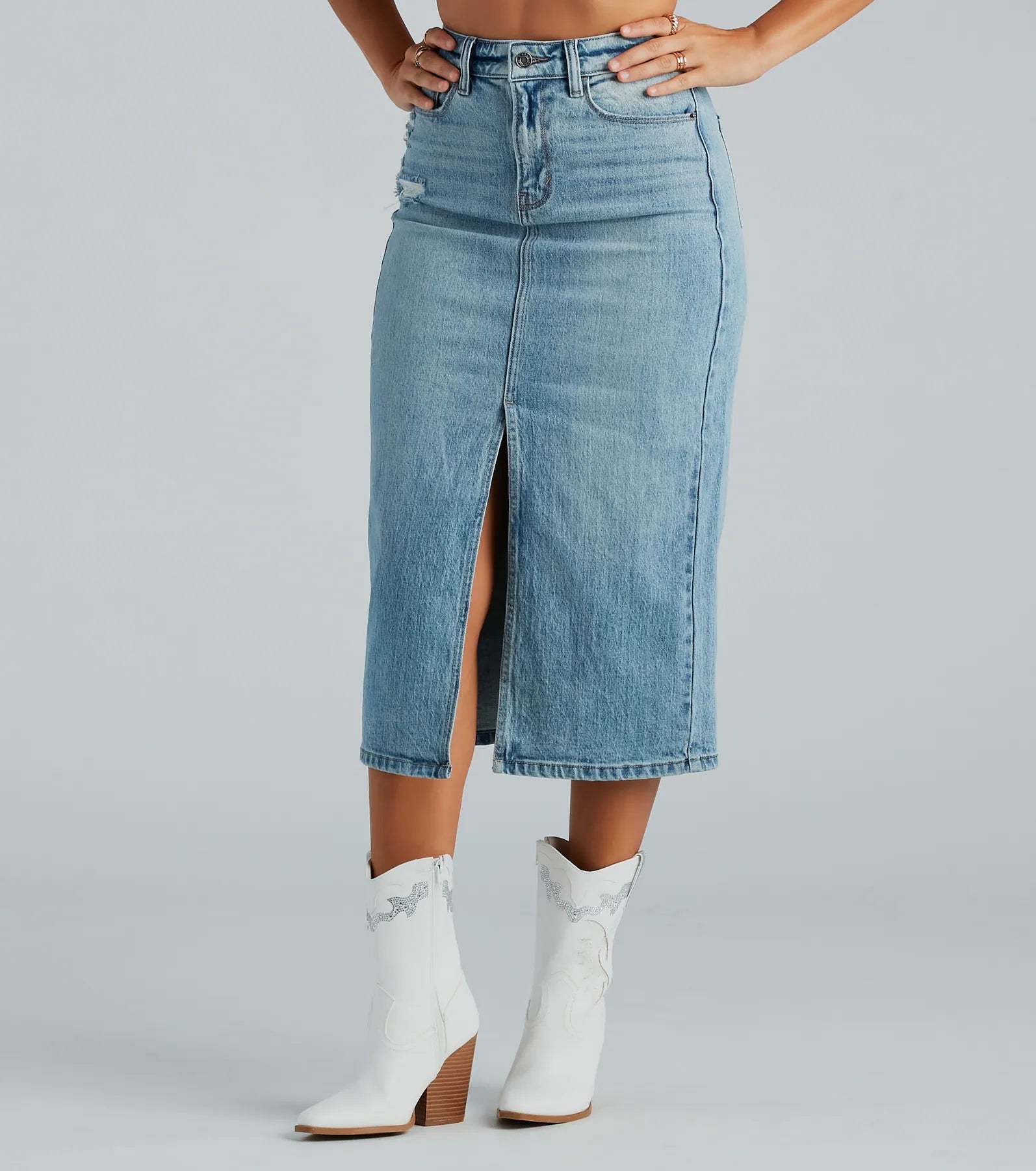 All That Denim Slit Midi Skirt lace skirt delicate