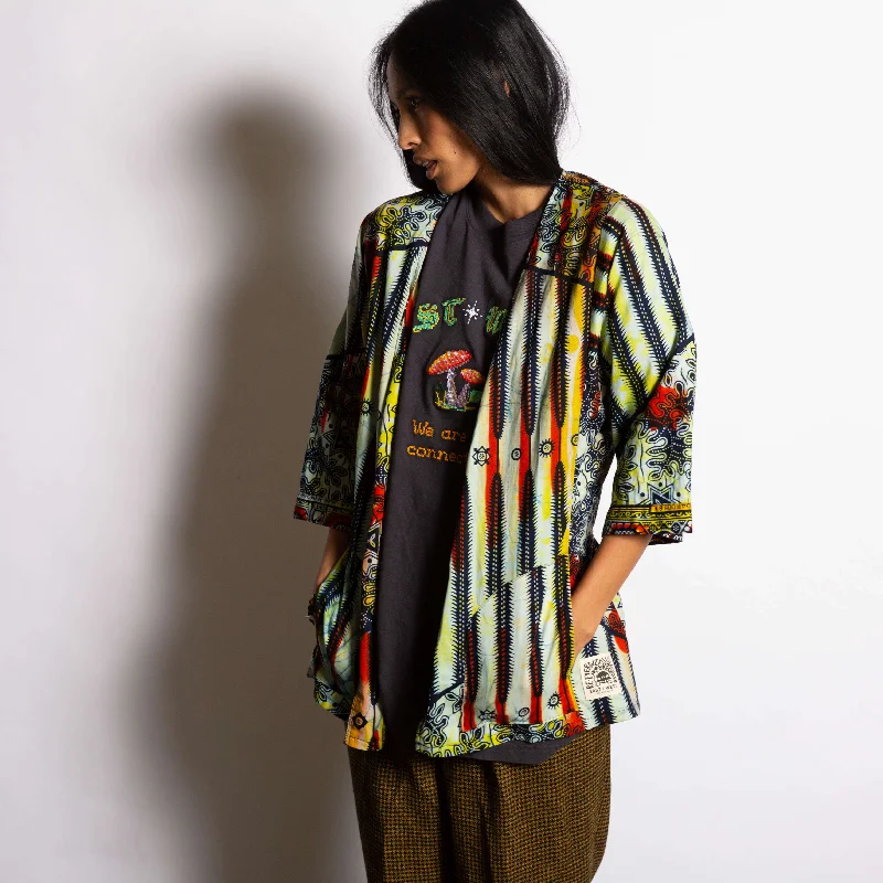 Batik Wrap Jacket 3/3 Toggled Jacket Drawstring Jacket Belted Jacket