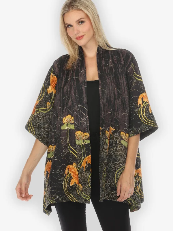 Water Lily Koi Kimono Jacket Belted Jacket Elasticated Jacket Padded Jacket