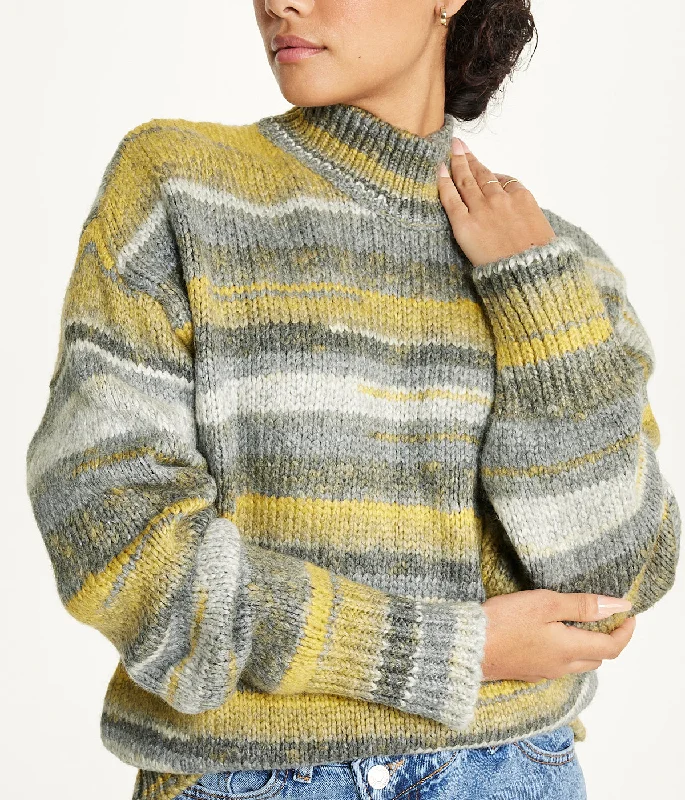 Stripe Sweater Boat Neck Shawl Collar Notched Collar