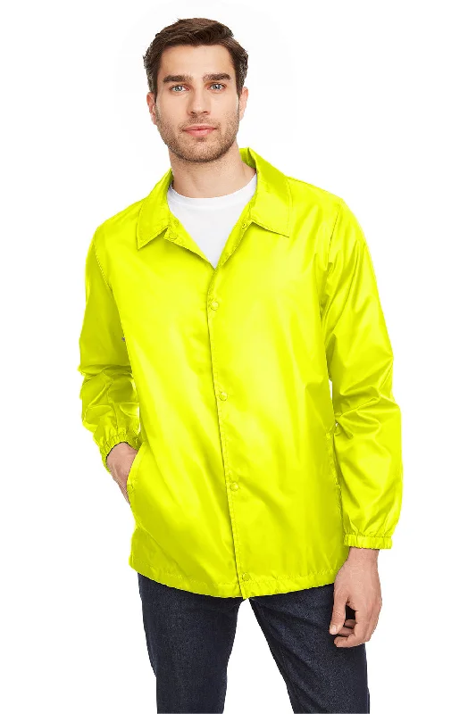 Team 365 Mens Zone Protect Water Resistant Snap Down Coaches Jacket - Safety Yellow Hoodie Zip-Up Jacket Button-Up Jacket Team 365 Mens Zone Protect Water Resistant Snap Down Coaches Jacket - Safety Yellow Hoodie Zip-Up Jacket Button-Up Jacket