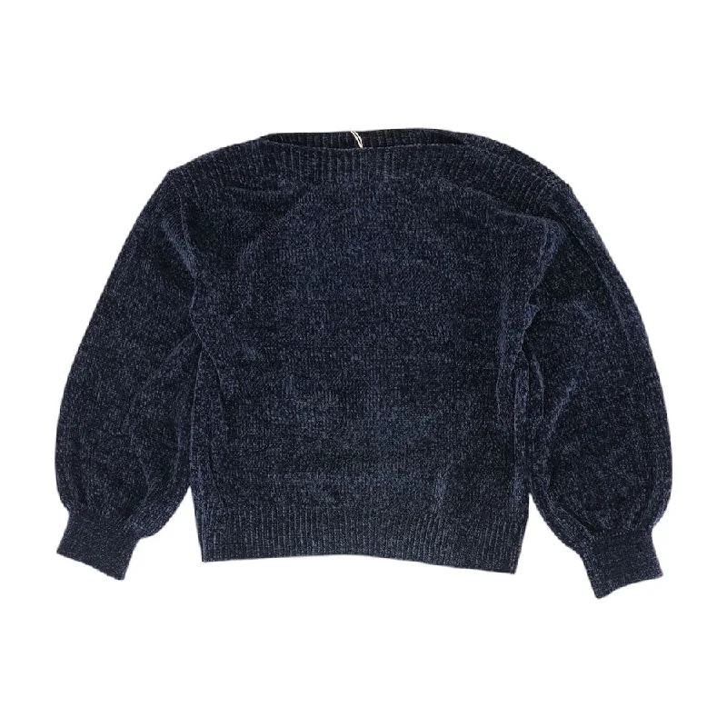 Navy Solid Crewneck Sweater Mesh Sweater Canvas Denim