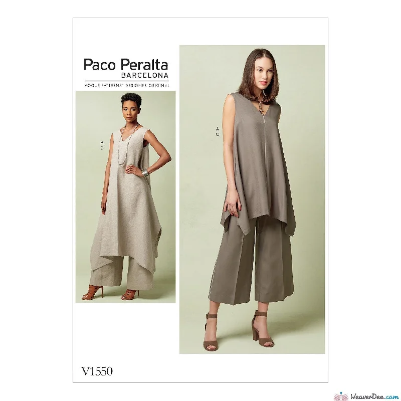 Vogue Pattern V1550 Misses' Pullover Tunic With Uneven Hem & Wide-Leg Pants Elegant Palazzo Trousers