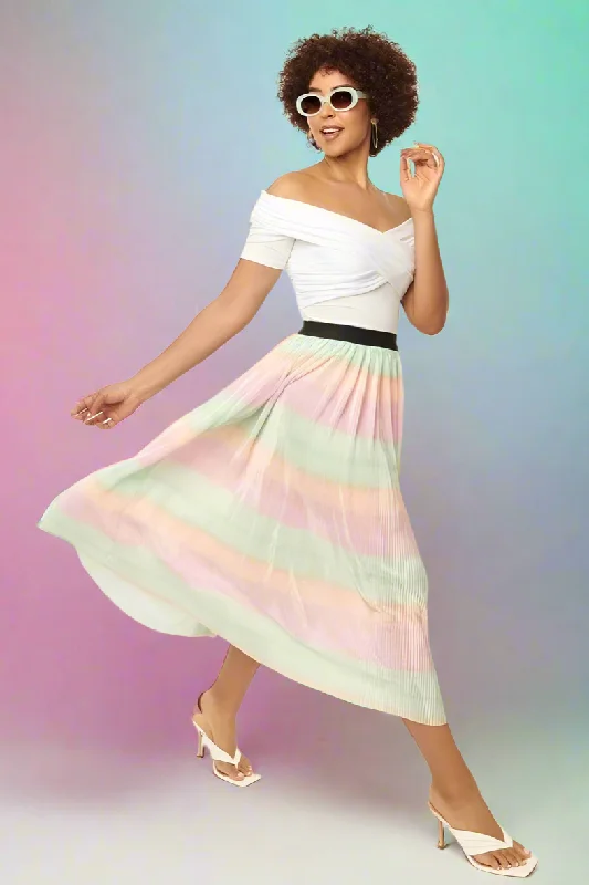 Unique Vintage Pastel Ombre Pleated Hilty Skirt breathable skirt fabric