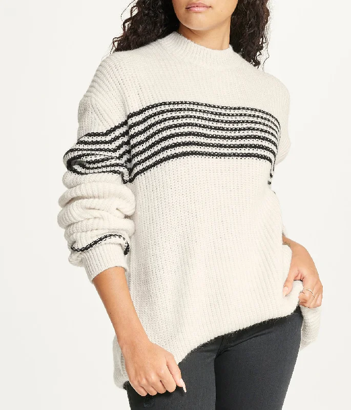Striped Tunic Sweater Collared Crew Neck Turtle Neck