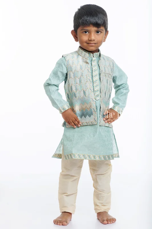 Boys Aqua Blue Jacket and Cream Kurta Pant Ensemble Wool Jacket Cashmere Jacket Tweed Jacket Boys Aqua Blue Jacket and Cream Kurta Pant Ensemble Wool Jacket Cashmere Jacket Tweed Jacket