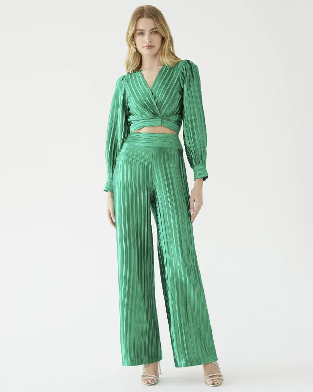 Metallic Green Pant Comfortable Pleated Pants