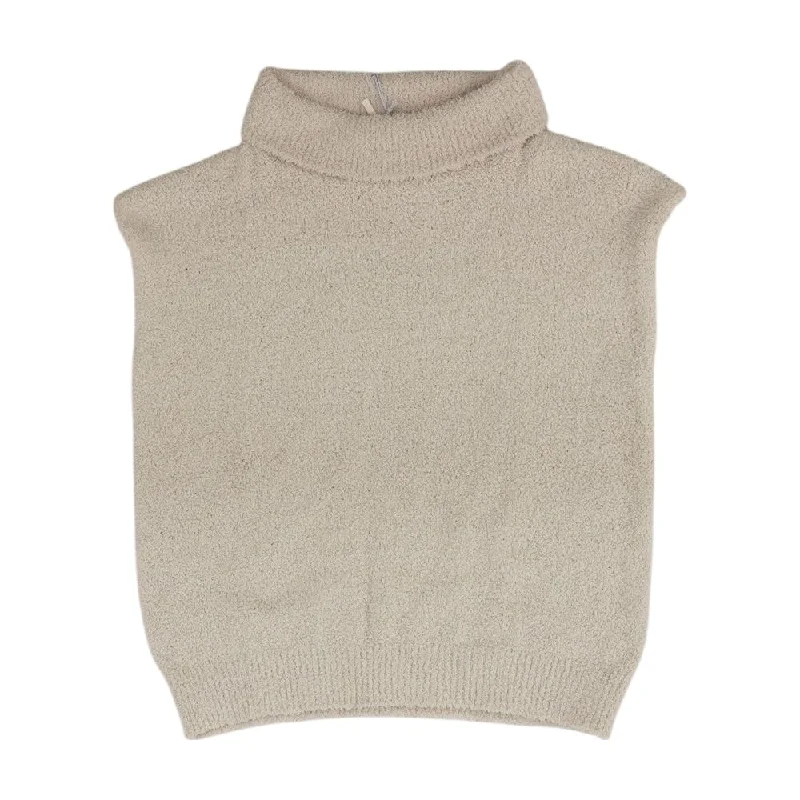 Beige Solid Sweater Turtle Neck Boat Neck Asymmetrical Neck