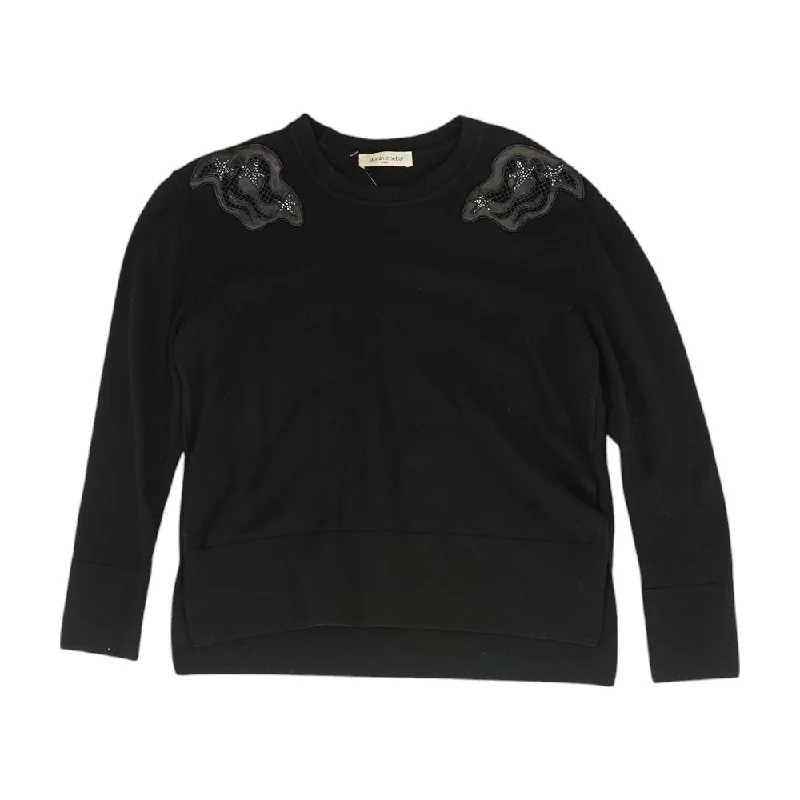 Black Solid Crewneck Sweater Boat Neck Shawl Collar Notched Collar