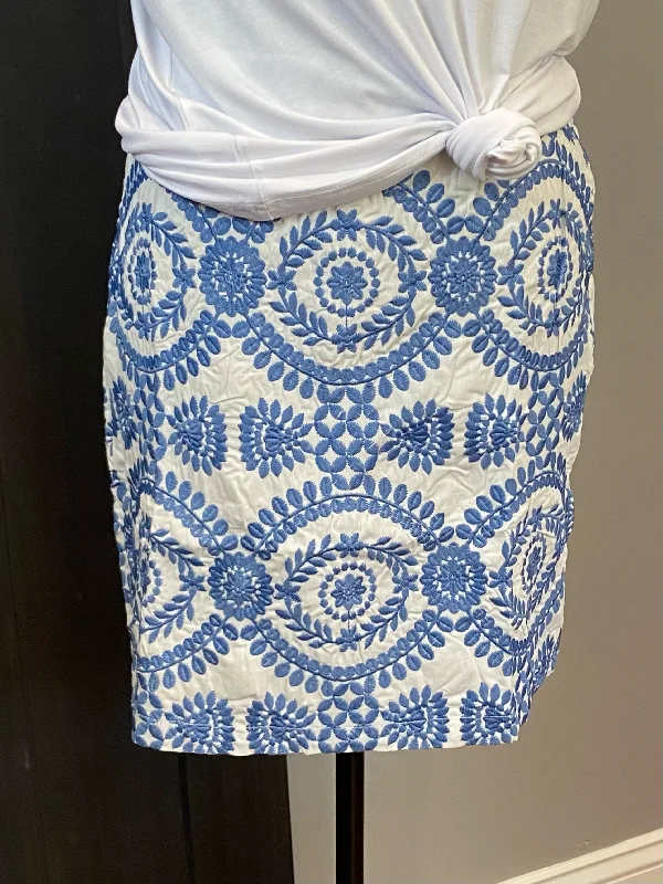 Blue Embroidered Mini H-Line Skirt silk skirt sleek