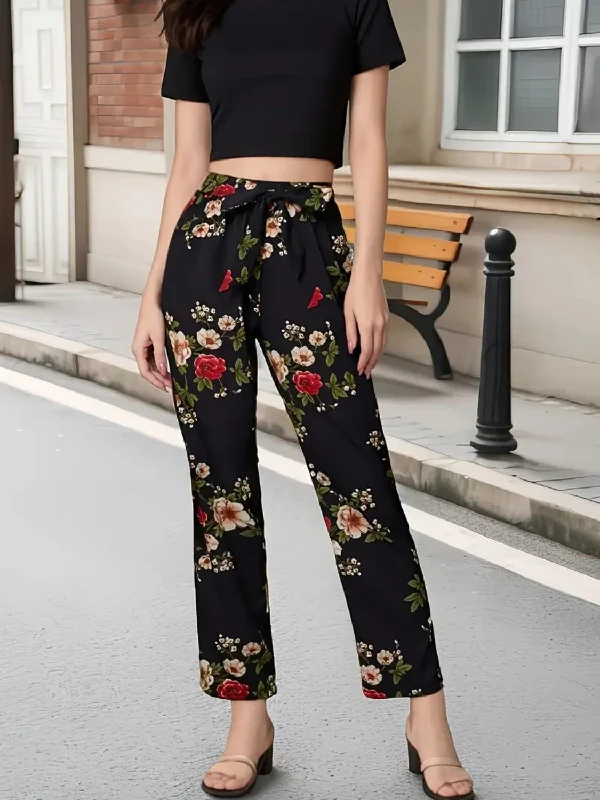 Hazel Blues® |  Tied Floral Straight Pants Classic Flared Pants