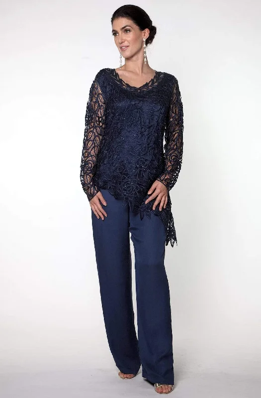 Soulmates - C805803SC Lace Silk Tunic 2 Piece Pant Set Modern Bootcut Pants
